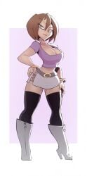 1girls big_breasts bigdad bonnie_rockwaller boots brown_hair clothed clothing dark-skinned_female dark_skin disney disney_channel female female_focus female_only kim_possible looking_at_viewer short_hair smile solo solo_female thighhighs white_boots