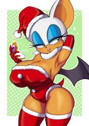 1girl 1girls 2d 2d_(artwork) armpits arms_up ass big_ass big_breasts big_thighs blue_eyes blue_eyeshadow breasts christmas christmas_outfit elbow_gloves erect_nipples erect_nipples_under_clothes eyelashes eyeshadow female furry gloves huge_breasts make_up makeup mekaatomic mobian mobian_(species) mobian_bat rouge_the_bat sega shiny_ass shiny_breasts shiny_hair shiny_skin sideass smile smiling solo solo_female sonic_(series) sonic_adventure_2 sonic_the_hedgehog_(series) thighs