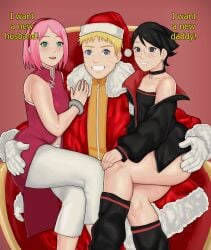 1boy 2girls absurd_res ass ass_up bare_ass bare_shoulders bare_thighs betrayal bimbo black_eyes black_hair black_legwear blonde_hair blue_eyes blush bob_cut boruto:_naruto_next_generations boruto:_two_blue_vortex bottomless bottomless_female bracelet butt cheating cheating_wife choker christmas christmas_clothing christmas_hat christmas_headwear christmas_outfit christmas_present clothed clothing coat collar commentary cosplay crossed_legs dialogue dress ear_piercing earrings english_text facial_markings ffm ffm_threesome forehead_jewel forehead_mark fully_clothed glasses green_eyes grin grinning grinning_at_viewer hairband hand_on_ass hand_on_butt haruno_sakura hi_res high_resolution highres holidays hotpants jacket jeans jewelry konohagakure_symbol leg_warmers legs_crossed legs_together legwear light-skinned_female light-skinned_male light_skin looking_at_viewer mature mature_female medium_hair mff mff_threesome milf mother mother_and_daughter multiple_girls naruto naruto_(series) naruto_shippuden naruto_uzumaki netorare no_panties ntr older_female older_male older_man_and_teenage_girl open_mouth oyakodon pale-skinned_female pale-skinned_male pale_skin pants parted_lips perky_breasts pink_hair pose posing sakura_haruno santa_claus_(cosplay) santa_costume santa_hat sarada_uchiha shoulder_length_hair shounen_jump sitting sitting_on_lap sitting_on_person skimpy skimpy_clothes sleeveless_dress small_breasts smile smiling smiling_at_viewer talking talking_to_another talking_to_partner talking_to_viewer teenage_girl teenager teeth teeth_showing text thick_thighs thighs threesome tomboy torikku95 tubetop uchiha_sarada uchiha_symbol uzumaki_naruto very_high_resolution voluptuous voluptuous_female whisker_markings whiskers white_jeans white_pants younger_female