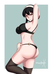 1girls amber_eyes ass black_hair bra breasts female female_only panties posing solo sonicheroxd spy_x_family tagme underwear yor_briar