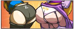 2girls ass ass_to_ass big_ass black_panties breath_of_the_wild demigoddess garter_straps hylian lingerie nintendo panties princess_zelda super_smash_bros. the_legend_of_zelda triforce_panties white_panties zelda_(a_link_between_worlds) zelda_(breath_of_the_wild)