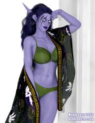 blizzard_entertainment bra elf fantasy female_only large_breasts mooncraft night_elf panties purple_skin warcraft world_of_warcraft