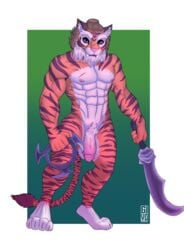 absurd_res anthro balls barazoku felid game_(disambiguation) gay genitals givo hi_res male male_only mammal muscular paladins pantherine penis tiberius_(paladins) tiger yaoi