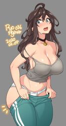 1girls big_ass big_breasts blush breasts cleavage female female_only getting_dressed inconvenient_ass large_breasts looking_at_viewer open_mouth ryo_agawa solo solo_female struggling struggling_to_fit tagme tight_clothing too_small_clothes