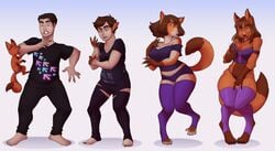 2018 anthro barefoot black_hair black_nose bodily_fluids bottomwear breast_growth breasts brown_hair canid canine clothing cocoa_(dragonmegaxx) digitigrade duo female feral fox gender_transformation genital_fluids hair hand_on_breast human human_to_anthro iamqueenlion legwear looking_back male mammal masturbation mtf_transformation navel pants pussy_juice sequence shirt short_hair simple_background smile solo_focus species_transformation standing stockings surprise tail_growth tongue tongue_out topwear transformation vaginal_masturbation vaginal_penetration