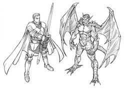 anthro cidius erection gargoyle human knight male male_only penis sword wings