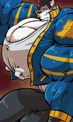 3:5 anthro balls big_balls big_bulge big_muscles big_penis bobert bottomwear bulge canid canine canis clothing genitals grin hair hi_res huge_balls huge_bulge huge_cock huge_muscles hyper hyper_balls hyper_bulge hyper_genitalia hyper_muscles hyper_pecs hyper_penis jacket looking_at_viewer male male_only mammal muscular nipples pants penis smile swaggy topwear wolf