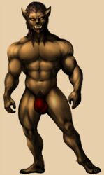 bugbear bulge clothed clothing dungeons_and_dragons dynafurryart genital_outline hair hi_res male male_only muscular muscular_male orc orc_male penis_outline solo thong topless underwear