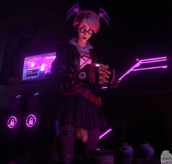 3d 3d_(artwork) callisto_(fortnite) clothed clothing dark_room fortnite fully_clothed futanari holding_object penis penis_out plasticmayo skirt tagme wardrobe_malfunction