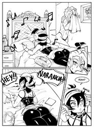 2boys black_and_white book boombox dat_ass doujinshi drcockula femboy gay headphones human human_only jojo's_bizarre_adventure male male_only monochrome narancia_ghirga pannacotta_fugo thong towel vento_aureo yaoi