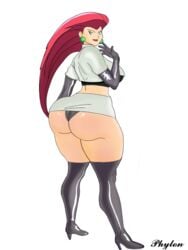 1girls alternate_breast_size ass big_ass big_breasts black_panties blue_eyes boots breasts clothed clothes earrings fat_ass female female_only gloves high_heels huge_ass human human_only jessie_(pokemon) large_ass large_breasts lipstick looking_at_viewer miniskirt nintendo panties phylon13 pink_lipstick pokemon pokemon_rgby purple_hair shirt skirt small_waist solo team_rocket text thick_thighs tight_skirt watermark white_background wide_hips