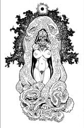 areolae big_breasts breasts busty cloak cthulhu cthulhu_mythos cult cultist demon devil eclipse elbow_gloves evil female female_focus female_only hand_gesture hood hooded_cloak hourglass_figure huge_breasts large_breasts navel necklace nipples pinup pose posing pubic_hair pussy ribs skull solo space standing stars symbol tentacle thick_thighs tim_vigil toned toned_female vagina wide_hips