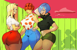 3girls ass big_ass blinding_bangs blonde_female blonde_hair blue_eyes blue_hair blue_jeans butt cartoon_network cigarette clouds cooleyette curvy dat_ass denim ed_edd_n_eddy fat_ass female female_only fence freckles green_eyes hair_curl hair_over_eye hair_over_eyes hair_over_one_eye huge_ass jeans kanker_sisters large_ass lee_kanker long_hair looking_at_viewer marie_kanker may_kanker pants red_hair seductive seductive_smile short_shorts shorts sidney_anders sisters smoke smoking thick thick_ass thick_thighs vaaan van_(artist) vannn voluptuous watermark wooden_fence