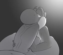 anthro balls big_penis bodily_fluids erection fellatio genitals hi_res huge_cock male male_only mario_(series) nintendo nude oral penile penis reptile scalie sex simple_background tears trashdrawy video_games yoshi