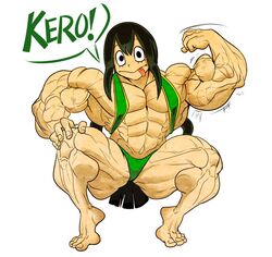 1girls abs biceps calves extreme_muscles frog_girl guitartist03 muscular muscular_female muscular_thighs my_hero_academia pecs thighs tongue_out triceps tsuyu_asui