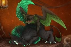 accessory anthro anthro_on_feral ass_up avian beak bird bird_wyvern black_body black_fur blush capcom carpet claws closed_eyes doggy_style duo fan_character feather_in_hair feather_markings feathered_chest feathered_crest feathered_tail feathered_wings feathers female feral from_behind_position frown_eyebrows fur green_eyes green_hair green_markings grey_body gryphon hair hair_accessory head_crest head_tuft hi_res horn leg_grab loose_feather male male/female male_on_feral markings monster_hunter mythological_avian mythological_creature mythology pinning_down raised_tail rope scales seikret selitoxicmoon sex sharp_teeth spikes striped_markings striped_tail stripes tail tail_markings tail_tuft teeth tent tent_interior thigh_grab tongue tongue_out tuft wings wings_folded zoophilia