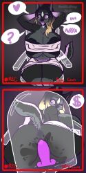 1:2 2koma absurd_res anthro ass_focus black_body black_fur black_hair black_nose bottomwear canid canine canis chair clothed clothing dildo dildo_in_vagina dildo_insertion dildo_sitting domestic_dog female from_below fur furniture glass_chair hair hi_res lipstick livestream makeup mammal oddbutokay on_chair penetration pubic_tattoo pussy raised_bottomwear raised_clothing raised_skirt riding_dildo sex_toy sex_toy_in_vagina sex_toy_insertion skirt solo speech_bubble tattoo topwear tube_top vaginal_penetration white_speech_bubble