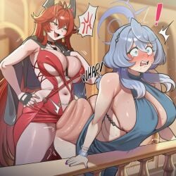 1futa ai_generated ako_(blue_archive) blue_archive female futa_on_female futa_with_female futanari goddess_of_victory:_nikke intersex lovelyzen red_hood_(nikke)