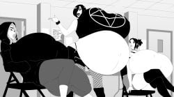 big_lips black_hair clothed futanari gender_transformation goth huge_breasts huge_cock multiple_girls pregnant zdemian