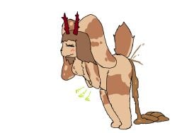 1girls anthro antlers blush brown_body brown_fur brown_hair chest_tuft closed_eyes feces feces_on_ground feces_pile female floppy_ears fur hair holding_belly horn lagomorph leporid mammal mottled mottled_body mottled_fur nude nude_anthro nude_female pooping_on_floor rabbit raised_tail scat scatplay scut_tail short_tail simple_background solo tail tan_body tan_fur theonetruesinner tuft white_background
