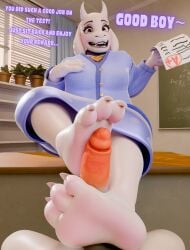 aak_(arknights) anthro arknights b3ntfield bovid caprine classroom clothed clothing dialogue duo feet felid feline female first_person_view foot_fetish foot_focus foot_play footjob genitals goat hi_res hypergryph looking_at_viewer male male/female mammal penis praise school sex soles studio_montagne teacher toriel undertale_(series)