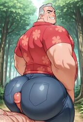 ai_generated ass bara ben_10 big_ass big_ass_(male) big_butt bubble_butt buttjob buttjob_over_clothes clothed_male_nude_male clothed_sex dudebooty17 gay male male_only max_tennyson old_male old_man power_bottom smirk