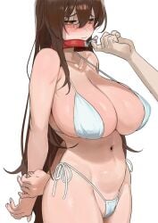 anko_(nia4294) big_breasts bikini bikini_bottom bikini_top blush blush_lines blushing_female breasts breasts_bigger_than_head collar embarrassed embarrassed_female female nia4294 nia_(nia4294) petplay submissive submissive_female tagme thick_thighs thighs tugging_collar voluptuous voluptuous_female white_bikini