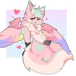1:1 2025 aflictedpaw anthro balls big_tail blush blush_lines cheek_tuft facial_tuft felid feline fluffy fluffy_tail fur genitals hair hand_on_own_penis hand_on_penis heart_(marking) heart_symbol hi_res horn inner_ear_fluff long_tail looking_at_viewer male mammal markings multicolored_body nude_anthro nude_male open_mouth penis pink_body pink_fur pink_inner_ear_fluff pink_penis pink_tail pink_wings ruff shaded short_hair simple_background sitting smile solo tail teal_hair thick_tail three-quarter_view tuft white_horn wings