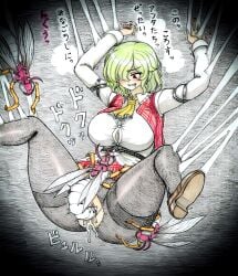 1girls 2d 3boys arms_up blush breasts_popping_out bug crawling cum cum_in_pussy cum_in_pussy cum_inside drooling female female_focus green_hair hair_over_one_eye insects interspecies legs_apart p-man-daikaku rape red_eyes restrained restrained_arms restrained_legs saliva shoes spread_legs tears thick_thighs thighs torn_clothes touhou traditional_media_(artwork) vaginal_penetration wasp yuka_kazami yuuka_kazami