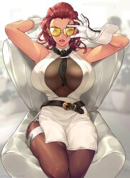 2d busty capcom cleavage crimson_viper female female_focus female_only hourglass_figure long_hair milf pinup pinup_pose red_hair seed01010 street_fighter street_fighter_6 tan tan_body tan_skin tan_skinned_female wide_hips