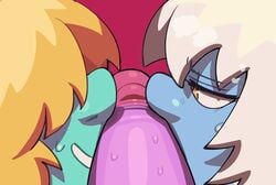 1futa 2girls animated blonde_hair blue_skin erection futa_on_female futa_pov futanari huge_cock league_of_legends lilmoonie nosejob nuzzling oral poppy pov purple_skin riot_games smelling smooth_skin sniffing soraka sweat tristana yordle