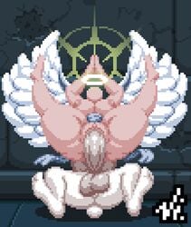 1boy 1girls aliasing angel angel_wings ass breasts bunny_ears female femboy halo huge_cock long_penis oaf_(nsfwoaf) pixel_art rabbit rabbit_humanoid the_binding_of_isaac uriel_(the_binding_of_isaac) vaginal_penetration vi-nsfw