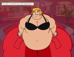 big_belly big_breasts black_bra blonde_hair blue_eyes bodysuit bra chubby_face clover_(totally_spies) dialogue double_chin fat fat_face fat_folds flabby_arms flabby_legs hips_wider_than_shoulders hotel_room jumpsuit missmalleable obese obese_female obese_human overweight overweight_female overweight_human red_bodysuit red_jumpsuit seductive_grin sinkcandycentral ssbbw stripping thick_thighs thighs_bigger_than_torso totally_spies undressing undressing_self wide_hips