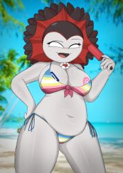 beach bikini bikini_bottom bikini_top cleavage confusedsabron female female_only freckles open_mouth palm_tree plant plant_girl plantie plants_vs_zombies plants_vs_zombies:_garden_warfare popsicle sand sunflower_(pvz) vampire vampire_girl vampire_sunflower_(pvz) vivi_(fuk044) water white_body white_eyes