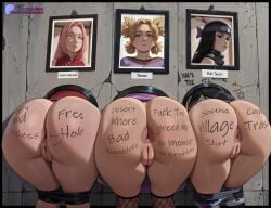 ai_generated ass ass_only ass_out asshole big_ass body_writing futagenn hole_in_wall kin_tsuchi naruto naruto_(series) sakura_haruno temari writing_on_ass writing_on_body