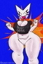 alternate_version_available ass blue_background boob_squish breasts chubby chubby_female explosion female femtanyl huge_ass huge_breasts meme meme_clothing never_goon nipples_visible_through_clothing pussy suggestoaster_ tight_clothing token_(femtanyl) vagina white_body