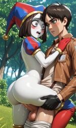 1boy 1girls ai_generated attack_on_titan big_penis doggystyle epic_games eren_jaeger fortnite penetration pomni_(the_amazing_digital_circus) shingeki_no_kyojin standing standing_sex video_games
