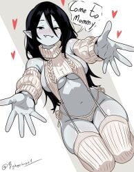 1girls 2025 adventure_time bighugelarge1 black_eyes black_hair blush blush breasts cartoon_network cleavage fangs female female_only gray_background gray_body grey_background grey_body grey_skin grey_skin imminent_hug long_hair marceline marceline_abadeer marceline_the_vampire_queen panties reaching_out reaching_towards_viewer sleeves sweater text text_bubble thick_thighs thighhighs thighs underboob vampire vampire_girl virgin_killer_sweater white_background white_panties wide_hips