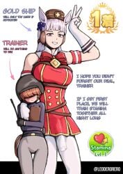 1futa ambiguous_gender animal_genitalia animal_penis anthro blush brown_hair bulge clothing cygames dialogue duo english_text equid equine equine_genitalia equine_penis femboy futa futanari genitals gesture gold_ship_(pretty_derby) gold_ship_(umamusume) grin gynomorph hair hand_gesture hand_on_shoulder hi_res horse horse_ears human intersex larger_gynomorph larger_intersex leoderorero mammal penis riding_crop riding_helmet short size_difference smile tall text tight_clothing uma_musume_pretty_derby v_sign whip white_hair