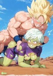 ai_generated artist_request backshots cheelai clapping_ass clapping_cheeks clenched_teeth defeated doggy_style doggy_style dragon_ball fucked_from_behind fucked_senseless fucked_silly on_all_fours open_mouth outdoors screaming son_goku torn_clothes torn_clothing