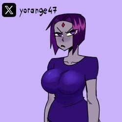 1girls animated animation big_breasts blue_shirt grey_body purple_eyes purple_hair raven_(dc) shirt_lift solo_female tagme teen_titans tome18 video yorange47