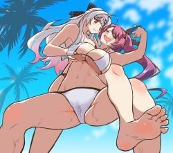 artist_request bikini catfight cleavage clenched_teeth cobra_twist grabbing grabbing_from_behind hand_under_clothes hands_on_breasts ishigami_nozomi kuramochi_meruto long_hair nijisanji pain pink_hair silver_hair submission_hold tagme underboob wet wet_pussy wrestler wrestling wrestling_femdom wrestling_outfit wrestling_ring wrestlingryona