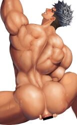 1boy absurd_res anus arms_up ass ass_bigger_than_head ass_cleavage ass_focus ass_up back_muscles back_view bara beard_stubble beefy biceps big_ass black_hair blush broad_shoulders bubble_butt censor_bar censored censored_anus completely_nude crouching daddy dark_skin dat_ass dilf frown gaping gaping_anus gay hand_on_ass hi_res huge_ass hunk looking_at_viewer looking_back male male_only manly mature_male meisho_hanten muscles muscular muscular_arms muscular_ass muscular_back muscular_legs muscular_male muscular_thighs original original_character plump_ass pointless_censoring prolapse quadriceps round_ass short_hair solo spiky_hair spread_legs standing sweat sweatdrop sweating sweaty thick_ass thick_eyebrows thick_neck thick_thighs tough_guy triceps very_high_resolution very_sweaty white_background yaoi