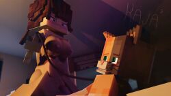 abdominal_bulge bodily_fluids bondage brown_hair calico_cat calico_pattern cowgirl_position feline female furry horsecock hotel_room jeremiah_(iamcringe) kajacubed leash mine-imator minecraft night prosthetic_arm pussy rope self_upload vaginal_penetration