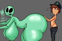 !!! 1boy 1girls 2d 2d_(artwork) alien alien/human alien_girl alien_humanoid american_mythology areolae ass bent_over big_ass big_breasts big_thighs black_eyes breasts bubble_butt classic_alien color color_edit colored cumlord cumlord_(artist) curvaceous curvy curvy_body curvy_female curvy_figure digital_media_(artwork) english english_text eyelashes fat_ass female green_alien green_skin grey_alien grey_background hat huge_ass huge_breasts inminent_sex just_coffee large_breasts larger_female light-skinned_male light_skin looking_at_viewer male monster_girl mythology nipples north_american_mythology open_smile pants public_domain pulling_down_pants roswell_grey short_hair size_difference smaller_male smiling sweat sweating text thick_thighs thighs thunder_thighs urban_legend white_skin