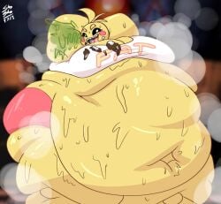 1girls animatronic animatronic_female big_belly chicken chicken_girl fat fat_female female five_nights_at_freddy's five_nights_at_freddy's_2 obese obese_female robot robot_girl scottgames shysho slob toy_chica_(fnaf)