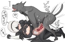 1girls animal_genitalia animal_penis baishion bar_censor blindfold blush breasts canid canine canine_genitalia canine_penis canis censor_bar censored censored_penis clothed clothed_sex clothing cum cum_in_pussy cum_inside domestic_dog ejaculation ejaculation_while_penetrated female male male/female medium_hair nier nier:_automata nier_(series) open_mouth simple_background speech_bubble text white_background white_hair x-ray yorha_2b zoophilia