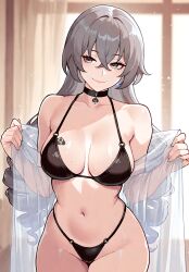 1female 1girls ai_generated bikini black_bikini blacked blackedcommiss1 bronya_rand female honkai:_star_rail honkai_(series) hoyoverse looking_at_viewer mihoyo queen_of_spades queen_of_spades_symbol tattoo translucent transparent_clothing