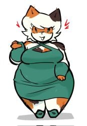 1girls anthro breasts chubby chubby_female cleavage cute dress feline green_dress jamcrumb maralynn_(jamcrumb) oc thick_thighs