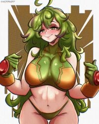 1girls ahoge boku_no_hero_academia breasts female female_focus female_only green_eyes green_hair hi_res large_breasts light-skinned_female light_skin looking_at_viewer midriff my_hero_academia my_hero_academia_(finale) nekroart post-timeskip smile solo thighs time_skip tooru_hagakure tooru_hagakure_(post-timeskip) tooru_hagakure_(visible) wide_hips